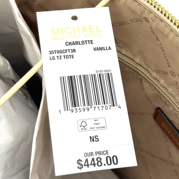 Michael Kors Large Charlotte Tote Bag Vanilla/Brown - Picture 10 of 10